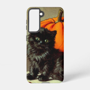 Vintage Halloween Black Cat and Pumpkins Samsung Galaxy Case