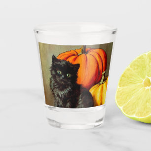 Vintage Halloween Black Cat and Pumpkins Shot Glass