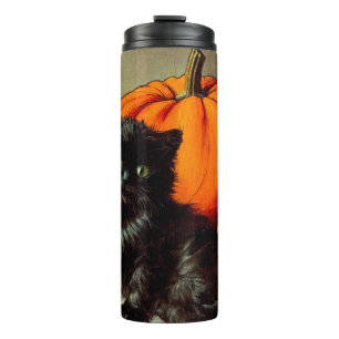Vintage Halloween Black Cat and Pumpkins Thermal Tumbler