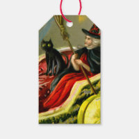 Vintage Halloween Black Cat and Witch