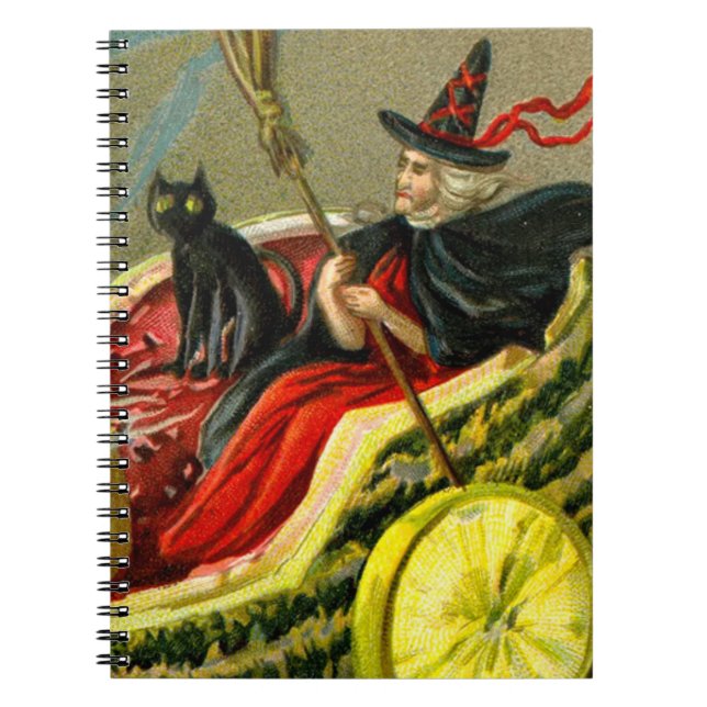 Vintage Halloween Black Cat and Witch Notebook (Front)