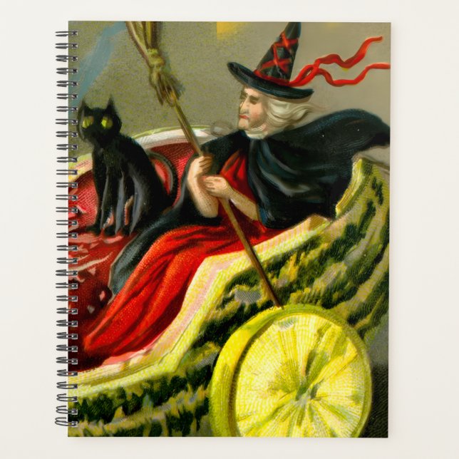 Vintage Halloween Black Cat and Witch Planner (Front)