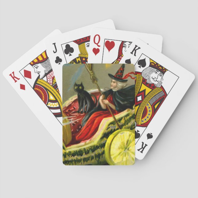 Vintage Halloween Black Cat and Witch Playing Cards (Back)