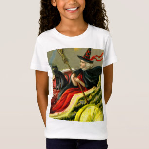 Vintage Halloween Black Cat and Witch T-Shirt