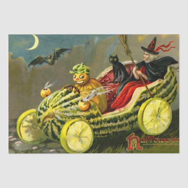 Vintage Halloween Black Cat and Witch Tissue Paper (Front)