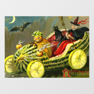 Vintage Halloween Black Cat and Witch Window Cling