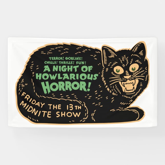 Vintage Halloween Black Cat Banner (Horizontal)