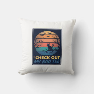 Vintage Halloween Black Cat Boo Tee Shirt Design_1 Cushion