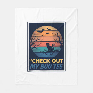 Vintage Halloween Black Cat Boo Tee Shirt Design_1 Fleece Blanket