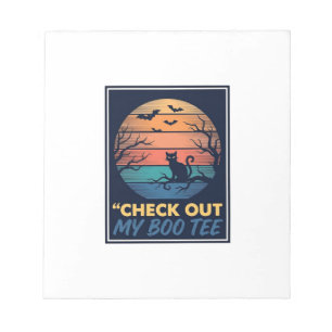 Vintage Halloween Black Cat Boo Tee Shirt Design_1 Notepad