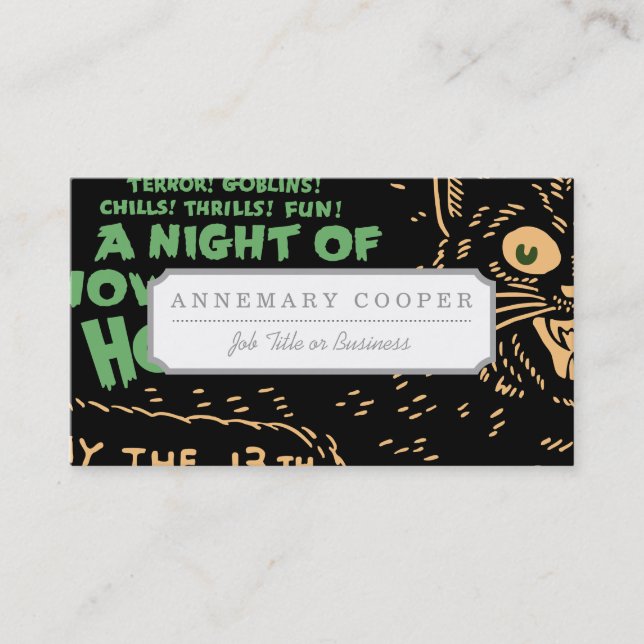 Vintage Halloween Black Cat Business Card (Front)