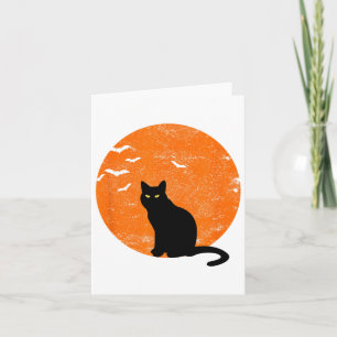 Vintage Halloween Black Cat Costume Retro Moon Cat Card
