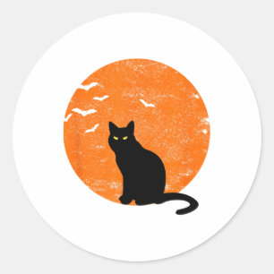 Vintage Halloween Black Cat Costume Retro Moon Cat Classic Round Sticker