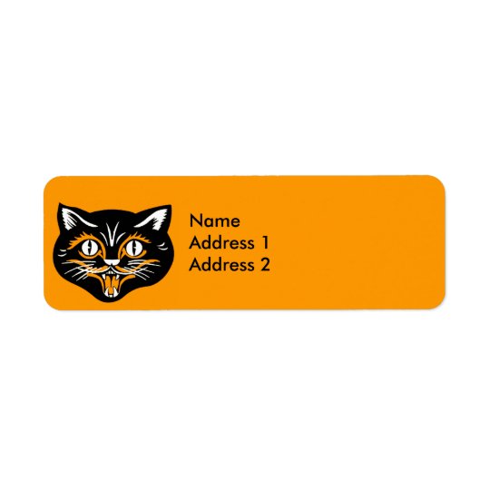 Vintage Halloween Black Cat Face Return Address Label