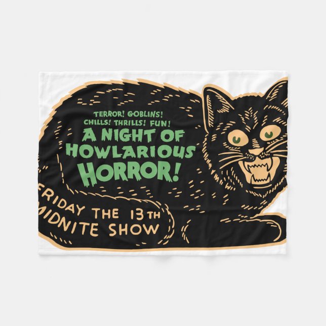 Vintage Halloween Black Cat Fleece Blanket (Front (Horizontal))