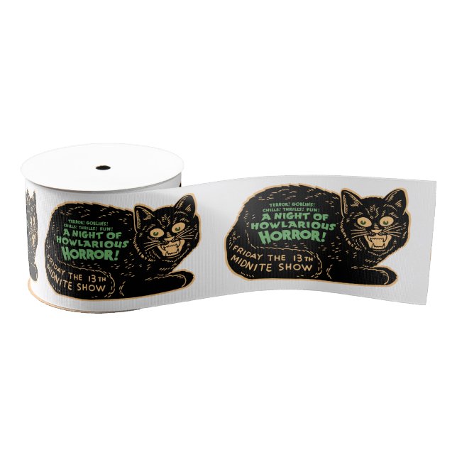 Vintage Halloween Black Cat Grosgrain Ribbon (Spool)