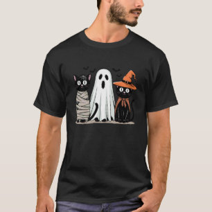 Vintage Halloween Black Cat Mummy Ghost Witch Retr T-Shirt