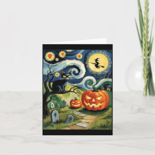 Vintage Halloween Black Cat On A Y Night Spooky Card