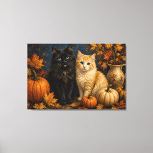 Vintage Halloween Black Cat & Orange Cat Canvas Print