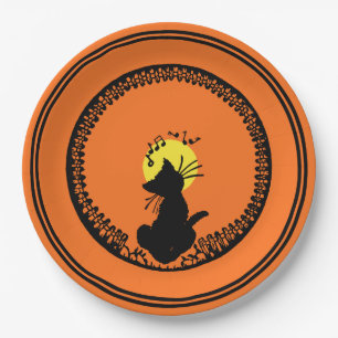 Vintage Halloween Black Cat Paper Plate