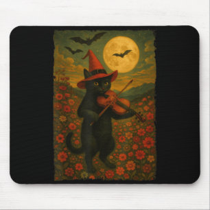 Vintage Halloween Black Cat Playing Violin In A Mouse Mat