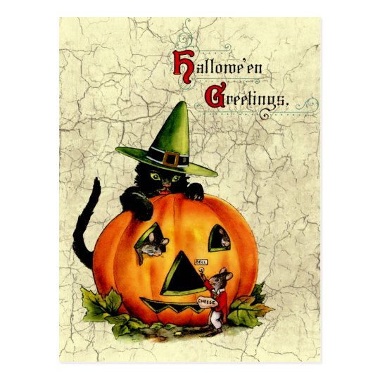 Vintage Halloween Black Cat Postcard