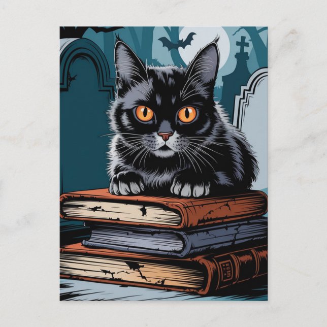 Vintage Halloween Black Cat  Postcard (Front)