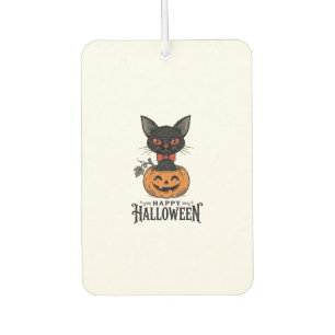 Vintage Halloween Black Cat Pumpkin Shirt Design_1 Car Air Freshener