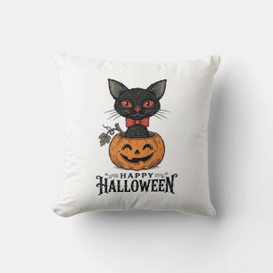 Vintage Halloween Black Cat Pumpkin Shirt Design_1 Cushion