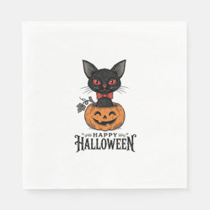 Vintage Halloween Black Cat Pumpkin Shirt Design_1 Napkin
