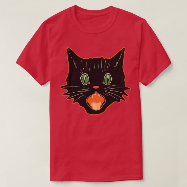 Vintage Halloween Black Cat Scaredy Cat  T-Shirt (Design Front)