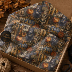 Vintage Halloween Black Cat Skulls Pumpkins Gothic Tissue Paper