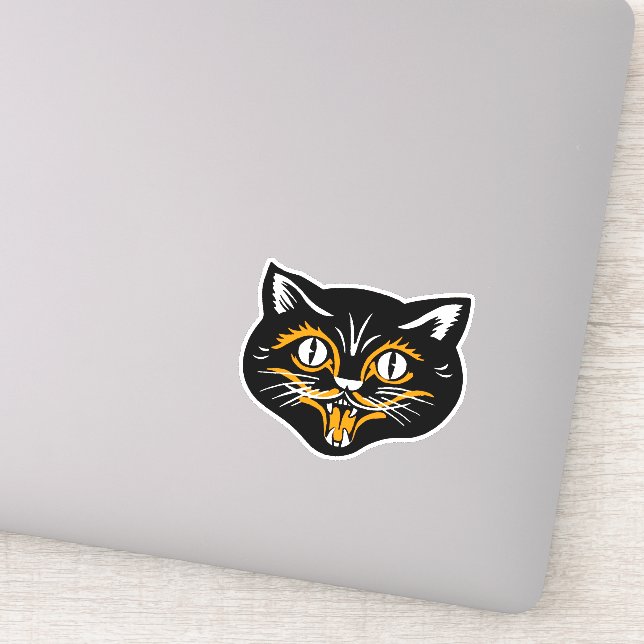 Vintage Halloween Black Cat Smiling Face Orange (Detail)