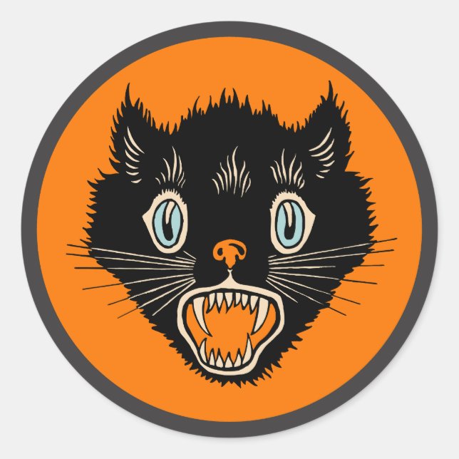 Vintage Halloween Black Cat Sticker (Front)