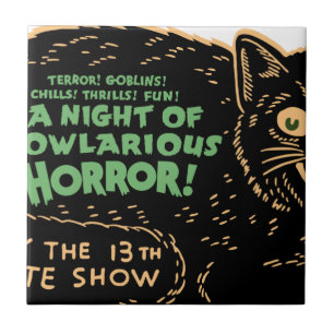 Vintage Halloween Black Cat Tile