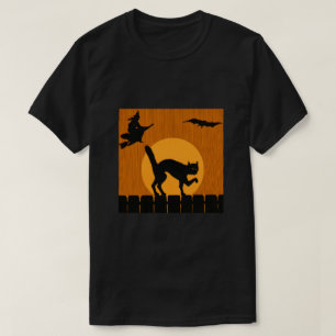 Vintage Halloween Black Cat, Witch Moon Silhouette T-Shirt