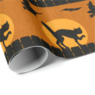 Vintage Halloween Black Cat, Witch Moon Silhouette Wrapping Paper