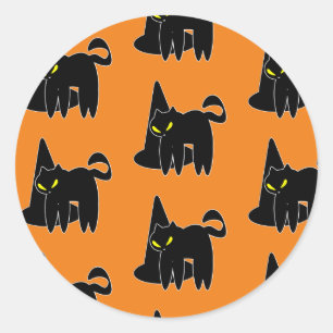Vintage Halloween Black Cat Witch Orange  Classic Round Sticker