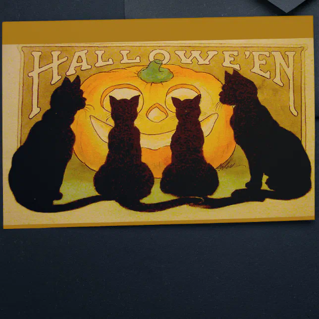 Vintage Halloween Black Cats and Jack O'Lantern Postcard | Zazzle