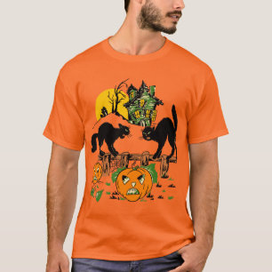 Vintage Halloween Black Cats and Pumpkins T-Shirt