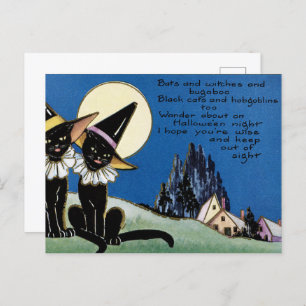 vintage Halloween black cats Holiday Postcard
