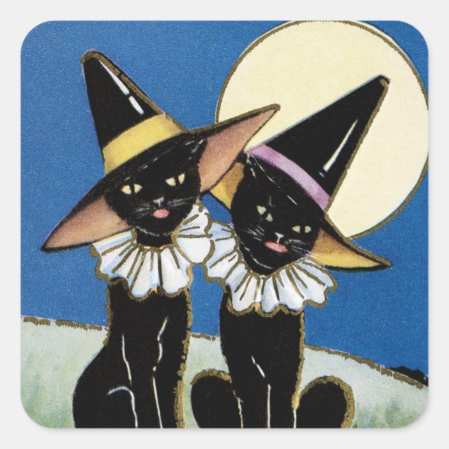 Vintage Halloween black cats Holiday sticker (Front)
