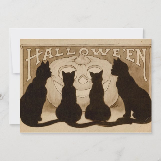 Vintage Halloween Black Cats Invitation card (Front)