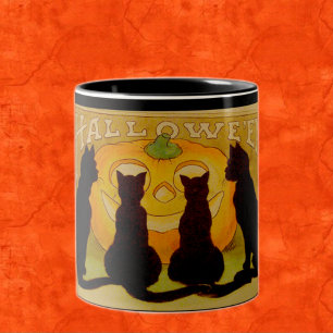 Vintage Halloween Black Cats & Jack O’Lantern Two-Tone Coffee Mug