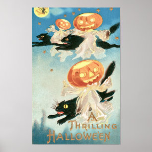 Vintage Halloween Black Cats & Jack-o-lanterns Poster