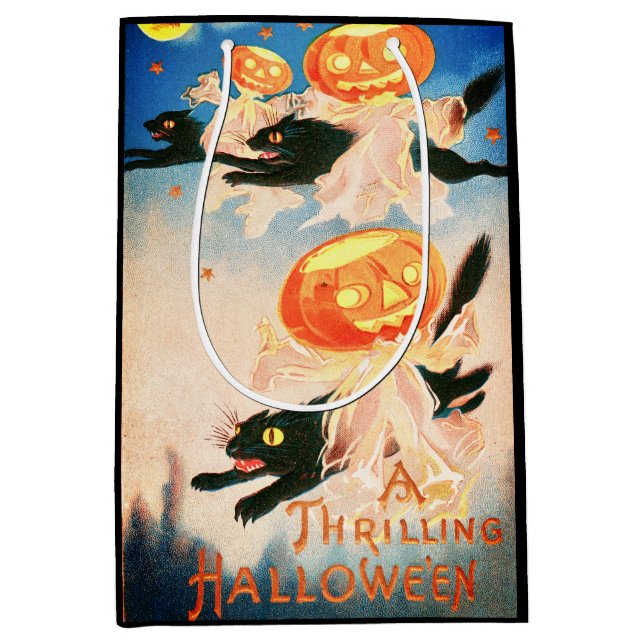 Vintage Halloween Black Cats Medium Gift Bag (Front)