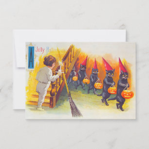 Vintage Halloween Black Cats RSVP Card