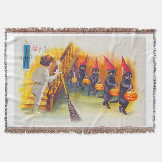 Vintage Halloween Black Cats Throw Blanket