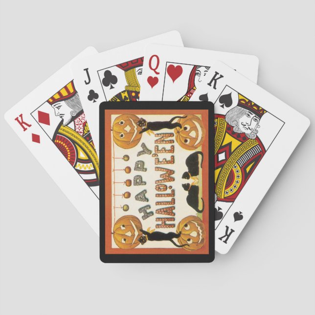 Vintage Halloween, Black Cats with Jackolanterns Playing Cards (Back)
