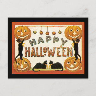 Vintage Halloween, Black Cats with Jackolanterns Postcard